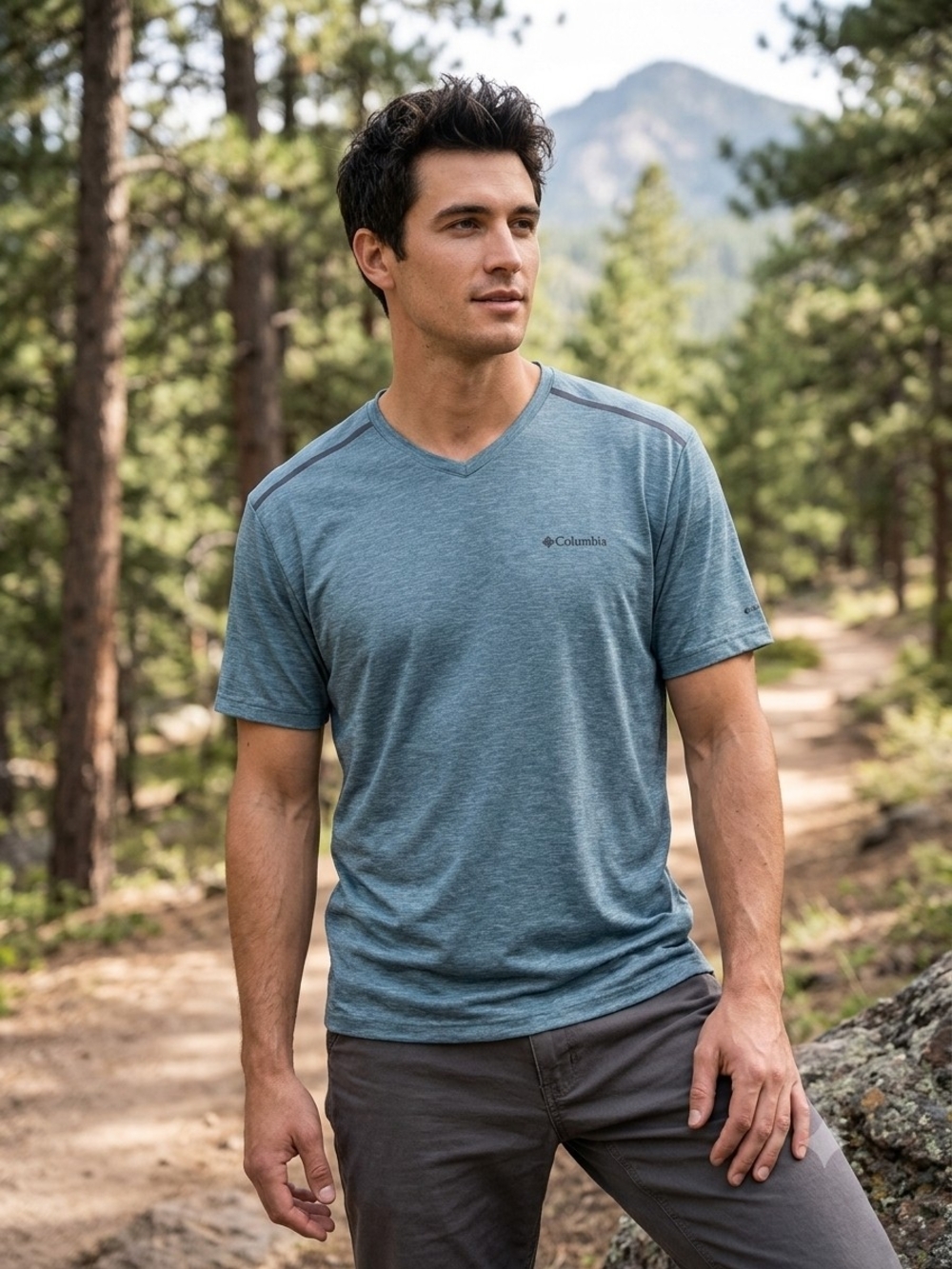 Columbia Men’s Short-Sleeve V-Neck Tee Green Heather Omni-Wick Super Soft Sz XXL